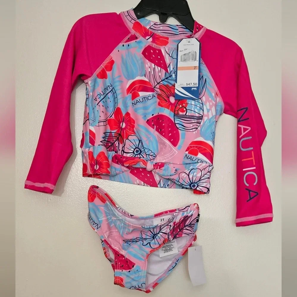 Nautica Two-Piece Rashguard Swimsuit Set, UPF 50+ Sun Protection, Quick-Dry